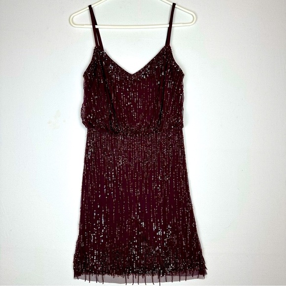 Arianna Papell Sequin Beaded Fringe Spaghetti Strap Mini Cocktail Dress - Picture 1 of 9